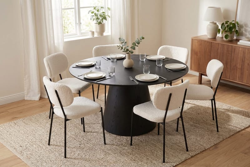 Siena spisegruppe rund 130 cm svart med 6 Gemmiano spisestoler - Svartbeiset eik - Møbler - Bord - Spisegrupper