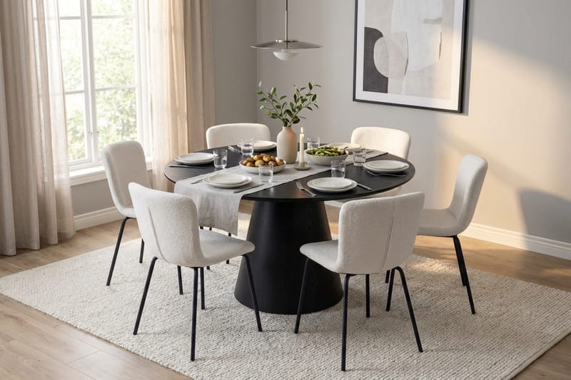 Siena spisegruppe rund 130 cm svart med 6 Katy spisestoler - Svart - Møbler - Bord - Spisegrupper