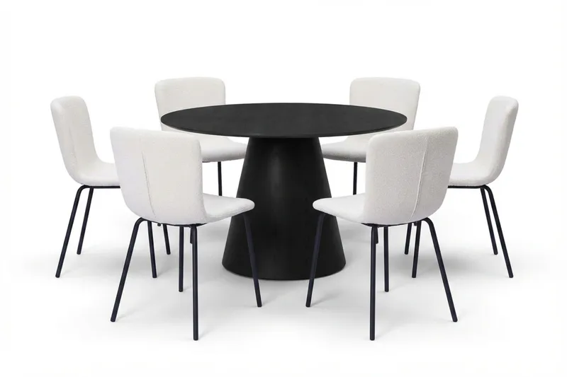 Siena spisegruppe rund 130 cm svart med 6 Katy spisestoler - Svart - Møbler - Bord - Spisegrupper