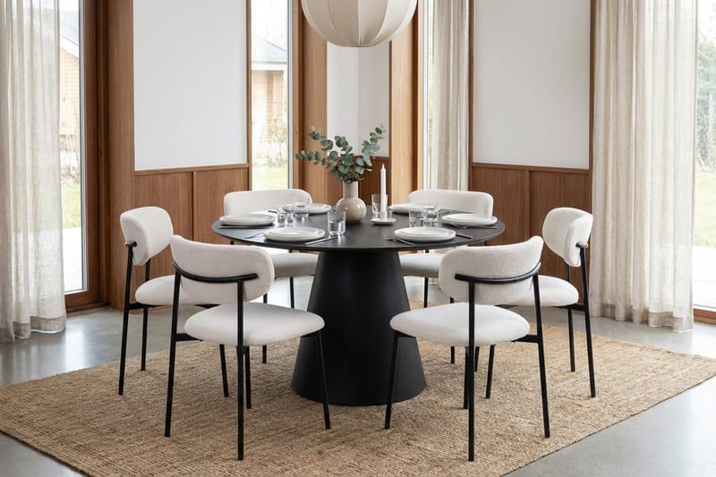 Siena spisegruppe rund 130 cm svart med 6 Lucy spisestoler - Svart - Møbler - Bord - Spisegrupper