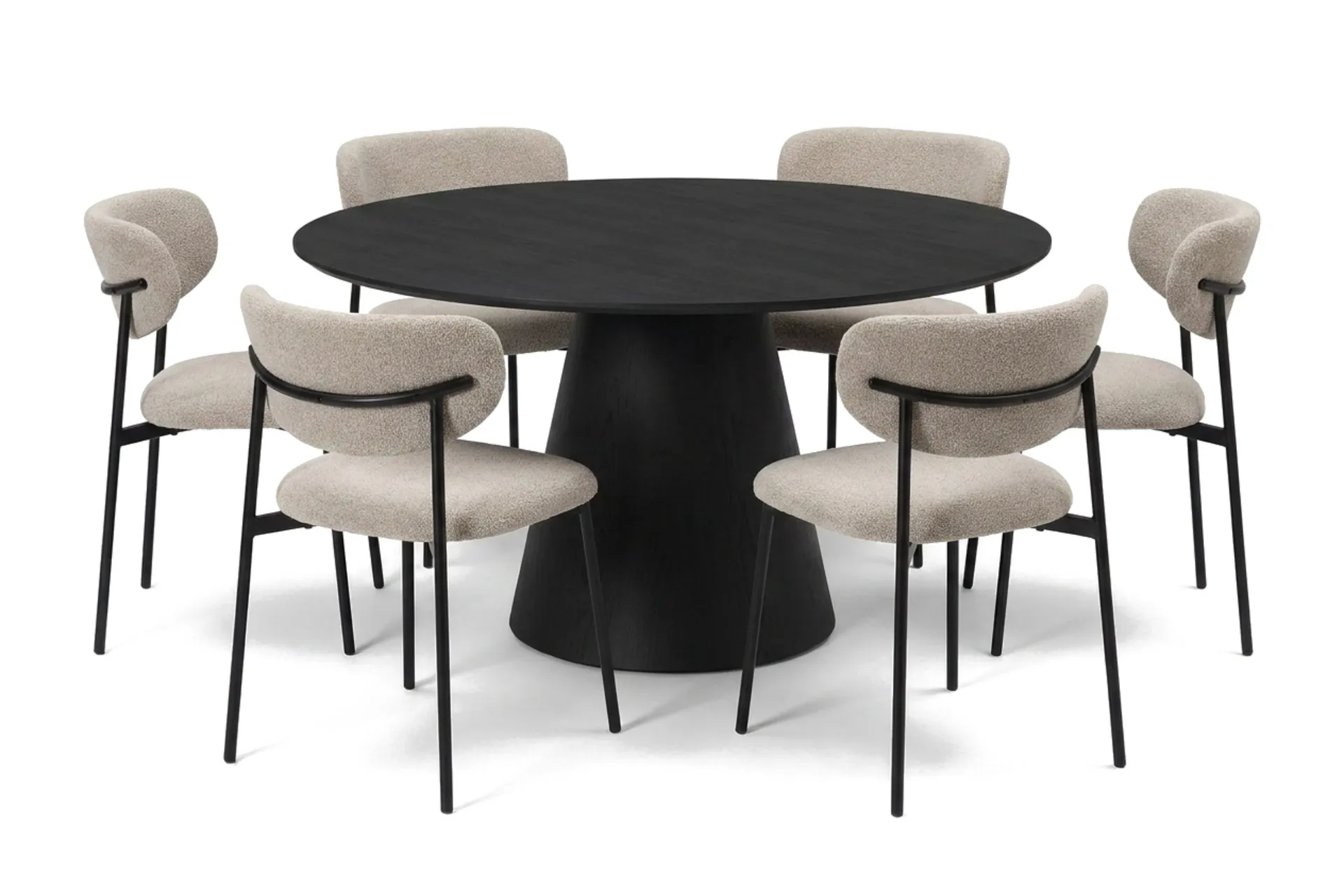 Siena spisegruppe rund 130 cm svart med 6 Lucy spisestoler - Svartbeiset eik