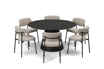 Siena spisegruppe rund 130 cm svart med 6 Lucy spisestoler - Svartbeiset eik - Møbler - Bord - Spisegrupper