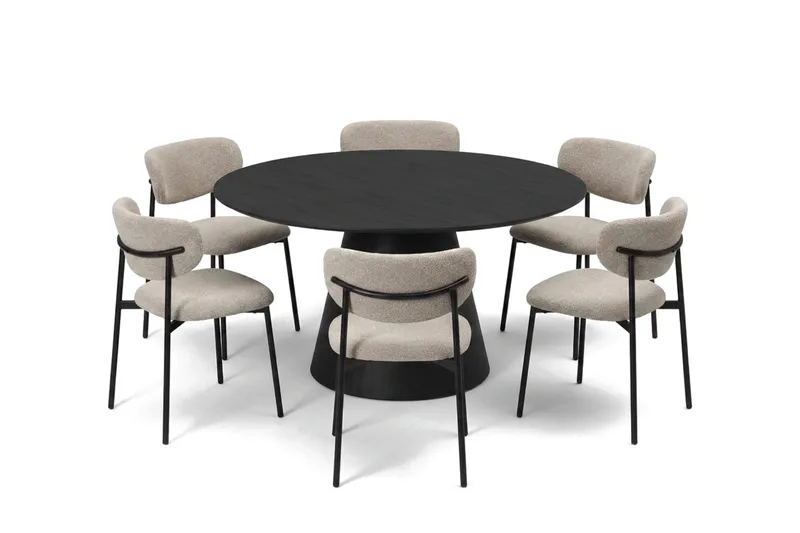 Siena spisegruppe rund 130 cm svart med 6 Lucy spisestoler - Svartbeiset eik - Møbler - Bord - Spisegrupper