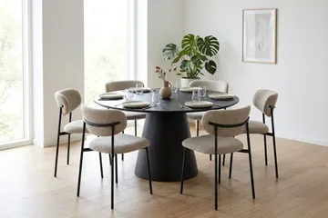 Siena spisegruppe rund 130 cm svart med 6 Lucy spisestoler - Svartbeiset eik - Møbler - Bord - Spisegrupper