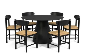 Siena spisegruppe rund 130 cm svart med 6 Malte spisestoler - Svartbeiset eik - Møbler - Bord - Spisegrupper