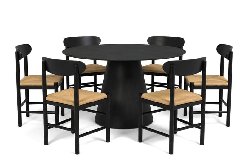 Siena Spisegruppe rund 130 cm Svart med 6 Malte Spisestoler - Møbler - Bord - Spisegrupper