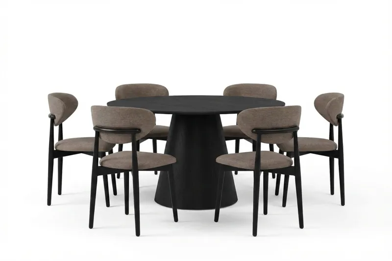 Siena spisegruppe rund 130 cm svart med 6 Molly spisestoler - Svart - Møbler - Bord - Spisegrupper