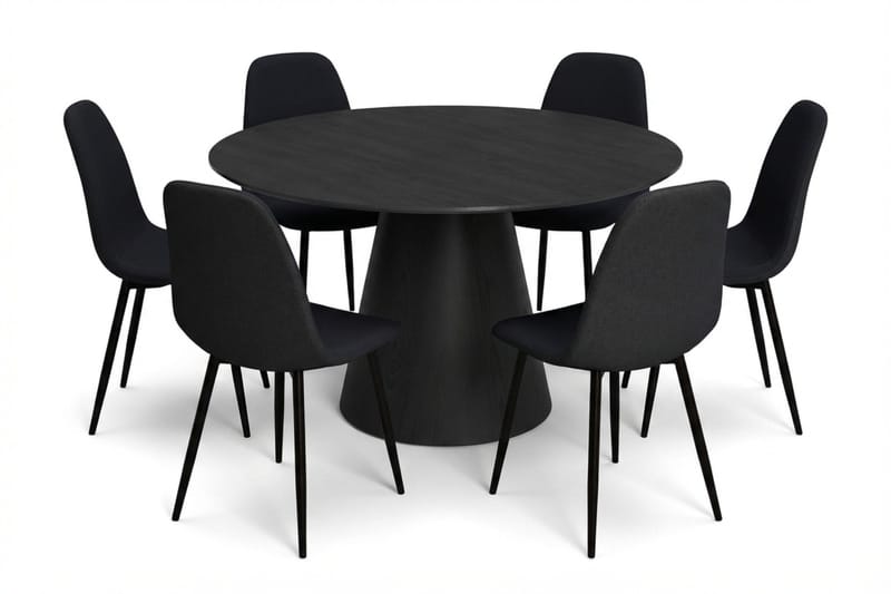Siena spisegruppe rund 130 cm svart med 6 Nibe spisestoler - Svart - Møbler - Bord - Spisegrupper