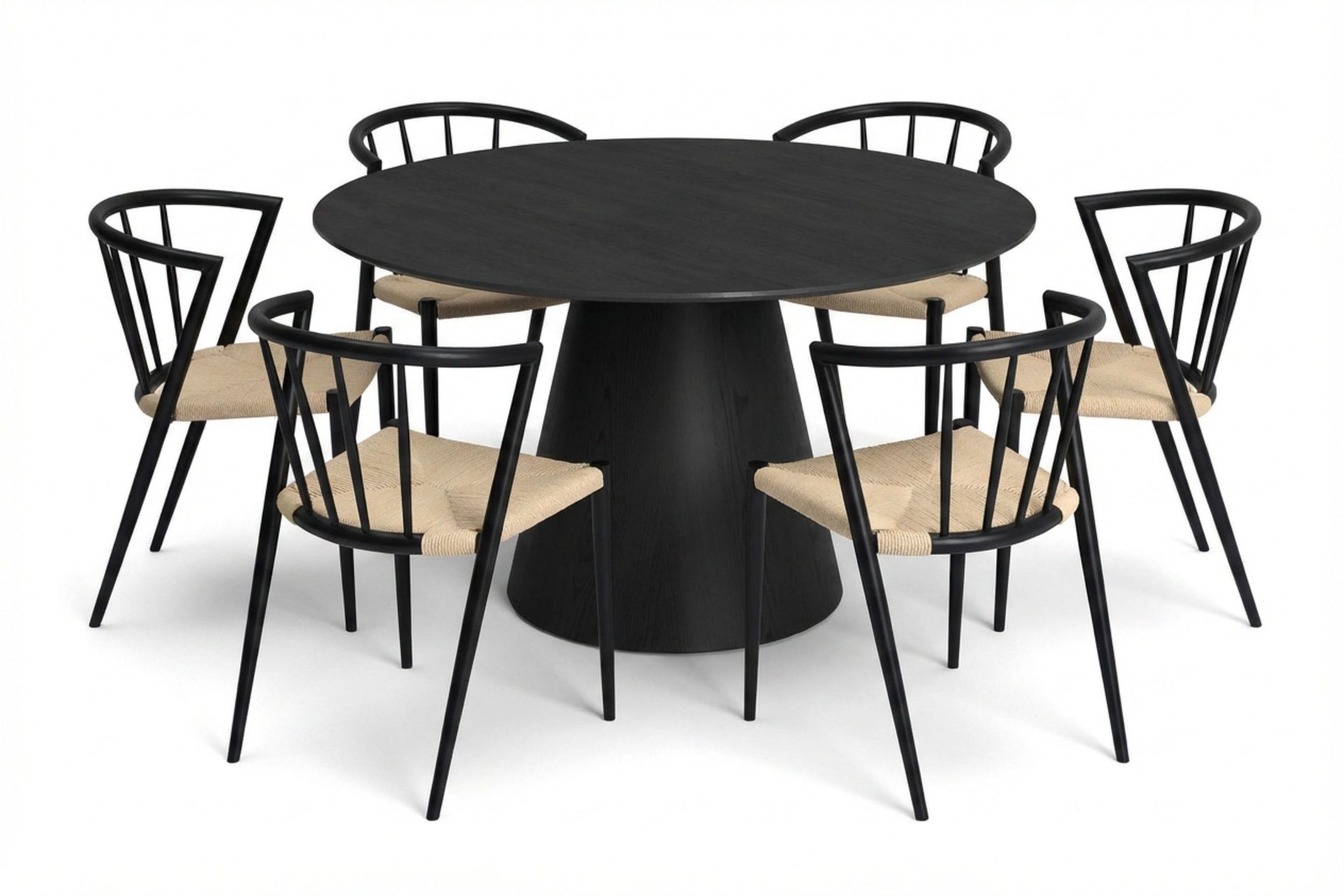 Siena spisegruppe rund 130 cm svart med 6 Winston spisestoler - Svart
