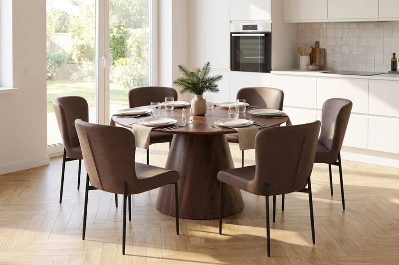 Siena spisegruppe rund 130 cm valnøtt med 6 Elsie spisestoler - Valnøtt/Brun - Møbler - Bord - Spisegrupper