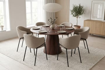Siena spisegruppe rund 130 cm valnøtt med 6 Filip spisestoler - Valnøtt - Møbler - Bord - Spisegrupper