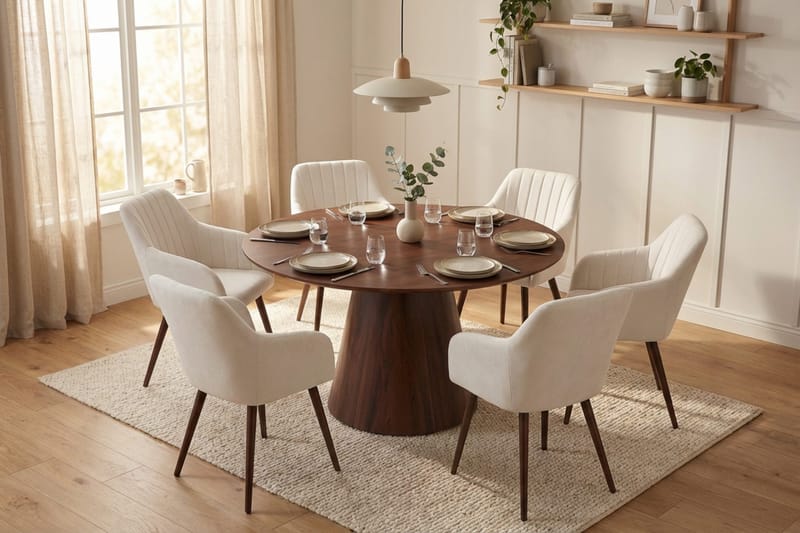 Siena spisegruppe rund 130 cm valnøtt med 6 Filippa spisestoler - Valnøtt - Møbler - Bord - Spisegrupper