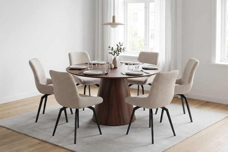 Siena spisegruppe rund 130 cm valnøtt med 6 Mora spisestoler - Valnøtt - Møbler - Bord - Spisegrupper