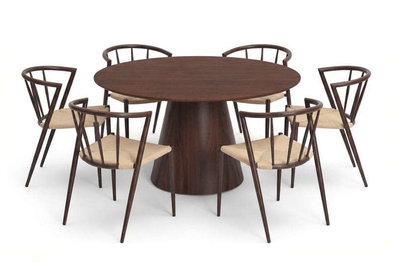 Siena spisegruppe rund 130 cm valnøtt med 6 Winston spisestoler - Valnøtt - Møbler - Bord - Spisegrupper