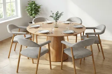 Siena spisegruppe rund 150 cm eik med 4 Ronja spisestoler - Eik - Møbler - Bord - Spisegrupper