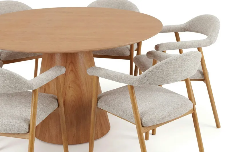 Siena spisegruppe rund 150 cm eik med 4 Ronja spisestoler - Sand/eik - Møbler - Bord - Spisegrupper
