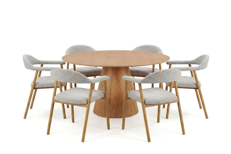 Siena spisegruppe rund 150 cm eik med 4 Ronja spisestoler, Sand/eik