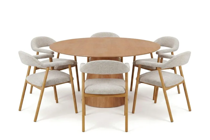 Siena spisegruppe rund 150 cm eik med 4 Ronja spisestoler - Sand/eik - Møbler - Bord - Spisegrupper