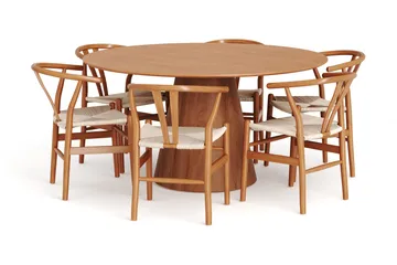Siena Spisegruppe rund 150 cm Eik med 6 Dastoori spisestoler