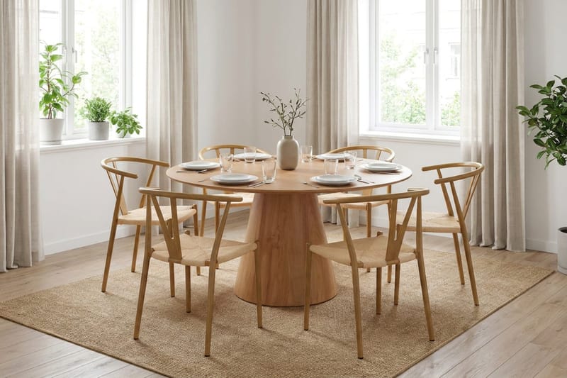 Siena spisegruppe rund 150 cm eik med 6 Elysia spisestoler - Eik - Møbler - Bord - Spisegrupper