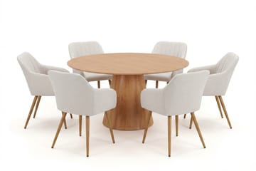 Siena spisegruppe rund 150 cm eik med 6 Filippa spisestoler