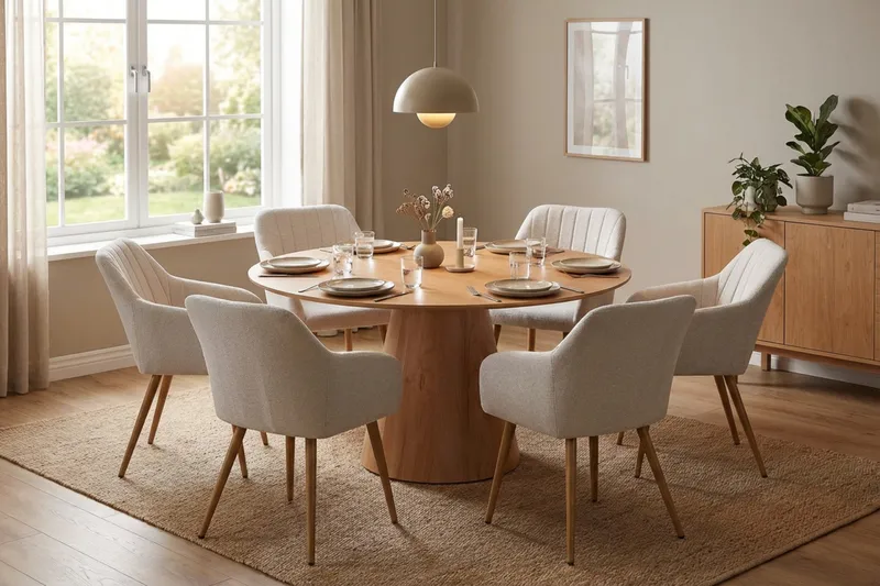Siena spisegruppe rund 150 cm eik med 6 Filippa spisestoler - Eik - Møbler - Bord - Spisegrupper