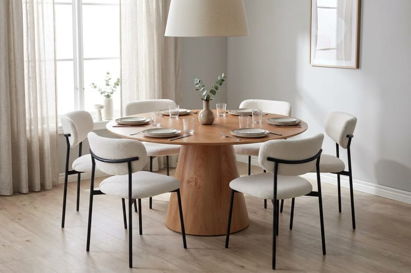Siena spisegruppe rund 150 cm eik med 6 Lucy spisestoler - Eik - Møbler - Bord - Spisegrupper