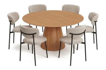Siena spisegruppe rund 150 cm eik med 6 Lucy spisestoler - Eik - Møbler - Bord - Spisegrupper