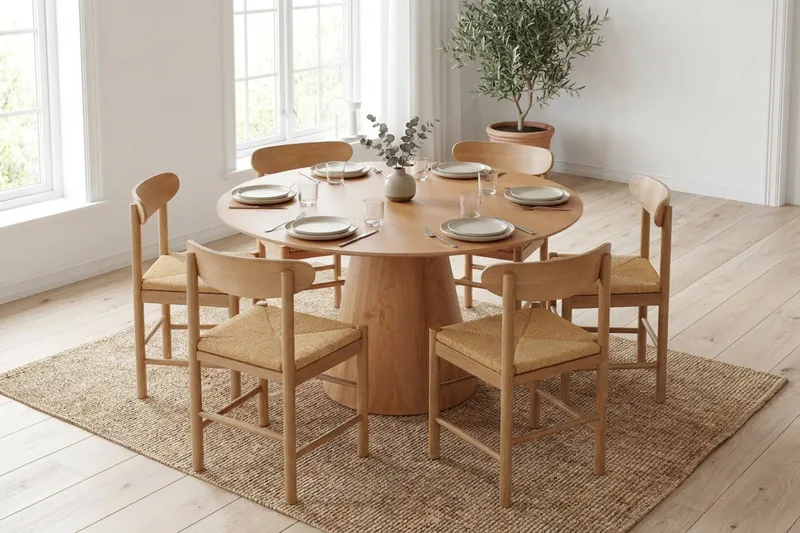 Siena Spisegruppe rund 150 cm Eik med 6 Malte Spisestoler - Møbler - Bord - Spisegrupper