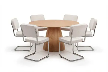 Siena spisegruppe rund 150 cm eik med 6 Milva spisestoler