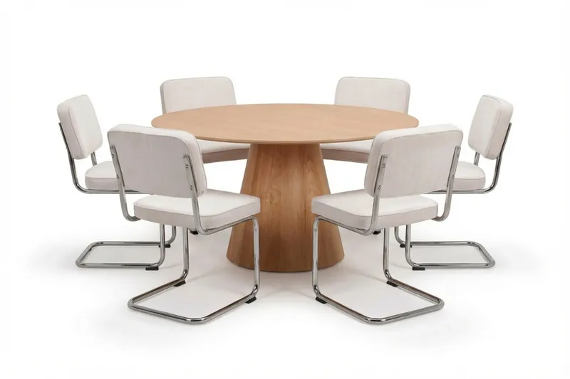 Siena spisegruppe rund 150 cm eik med 6 Milva spisestoler - Eik - Møbler - Bord - Spisegrupper