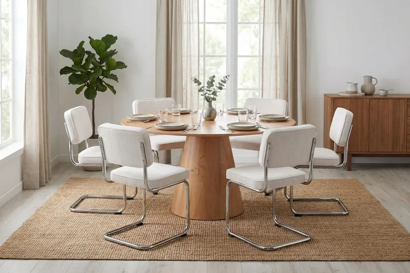 Siena spisegruppe rund 150 cm eik med 6 Milva spisestoler - Eik - Møbler - Bord - Spisegrupper