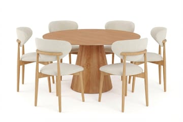 Siena spisegruppe rund 150 cm eik med 6 Molly spisestoler