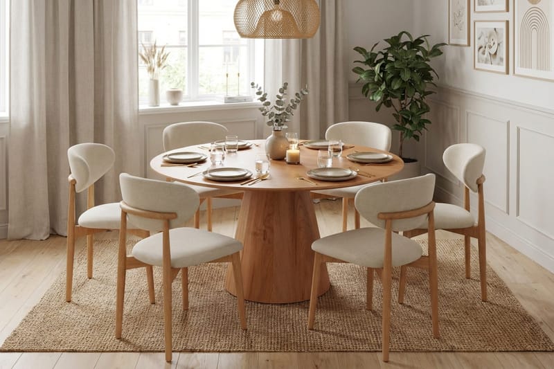 Siena spisegruppe rund 150 cm eik med 6 Molly spisestoler - Eik - Møbler - Bord - Spisegrupper