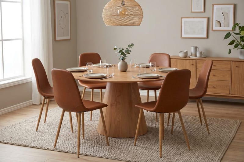 Siena spisegruppe rund 150 cm eik med 6 Nibe spisestoler - Eik - Møbler - Bord - Spisegrupper