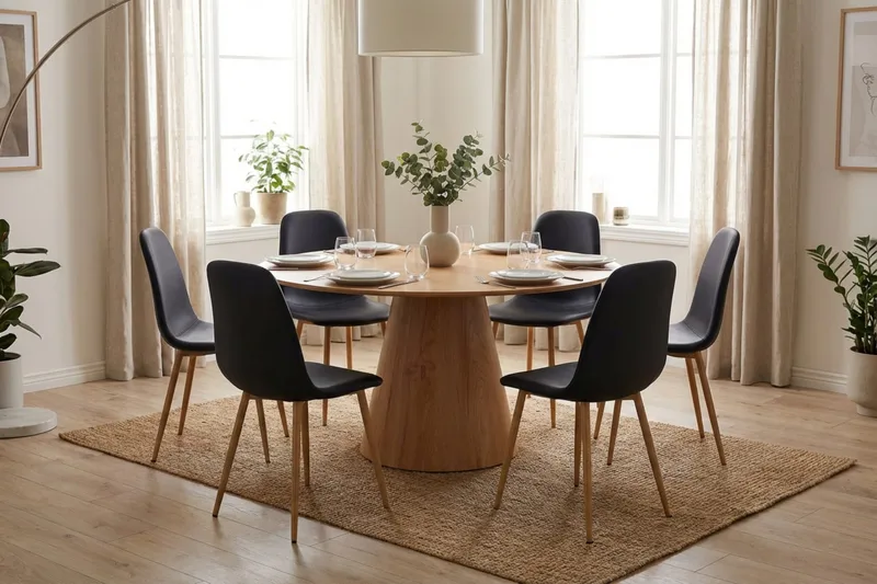 Siena spisegruppe rund 150 cm eik med 6 Nibe spisestoler - Eik - Møbler - Bord - Spisegrupper