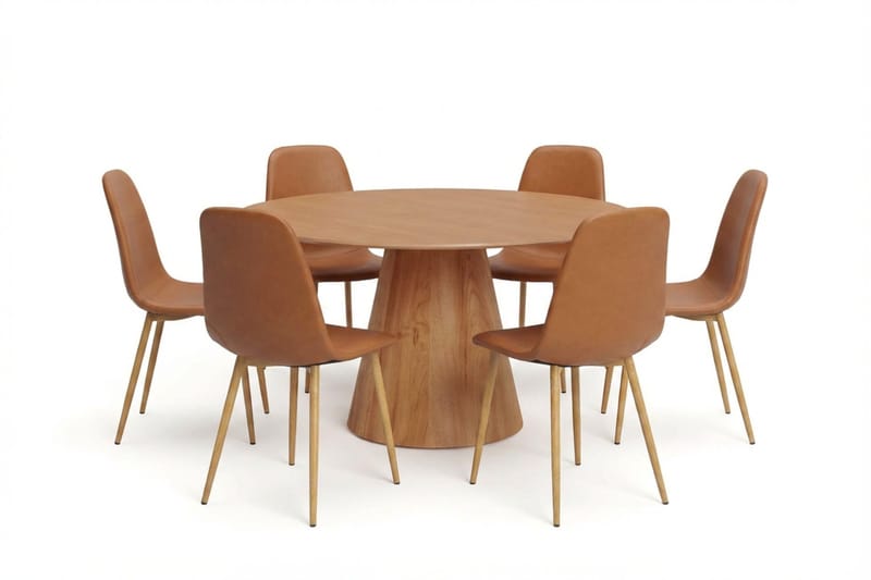Siena spisegruppe rund 150 cm eik med 6 Nibe spisestoler, Eik