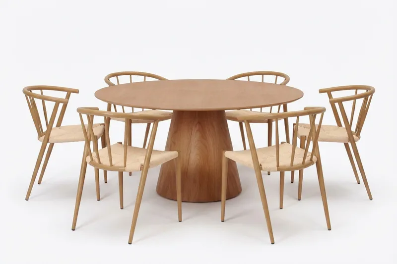Siena spisegruppe rund 150 cm eik med 6 Winston spisestoler, Eik