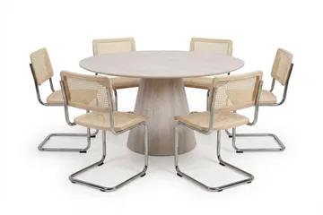 Siena spisegruppe rund 150 cm hvitlasert med 6 Build spisestoler - Hvitbeiset eik - Møbler - Bord - Spisegrupper