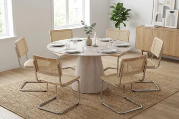 Siena spisegruppe rund 150 cm hvitlasert med 6 Build spisestoler - Hvitbeiset eik - Møbler - Bord - Spisegrupper