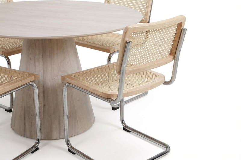 Siena spisegruppe rund 150 cm hvitlasert med 6 Build spisestoler - Hvitbeiset eik - Møbler - Bord - Spisegrupper