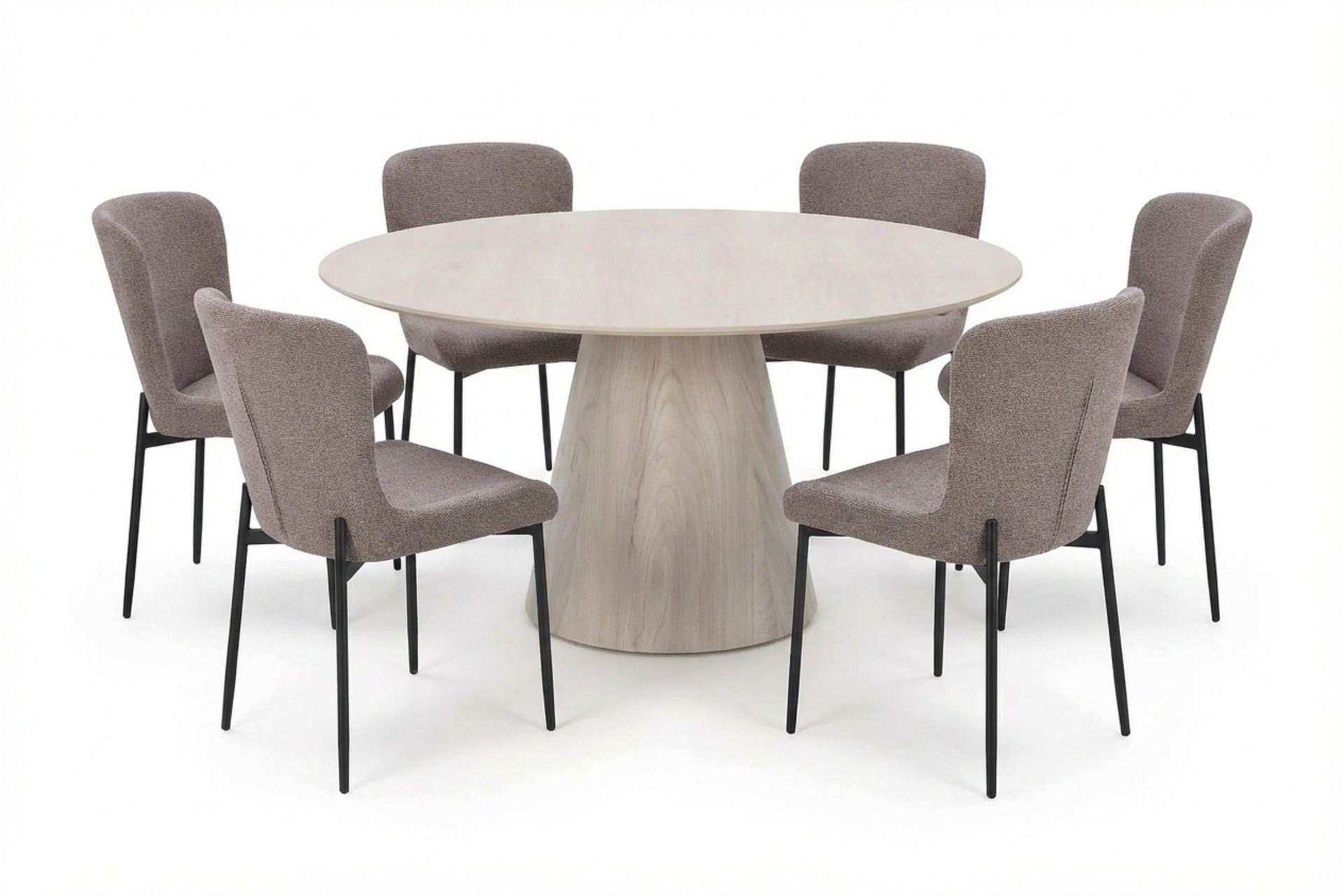 Siena spisegruppe rund 150 cm hvitlasert med 6 Elsie spisestoler - Hvitbeiset eik