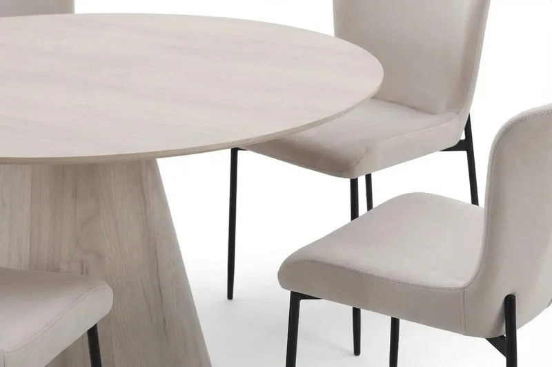 Siena spisegruppe rund 150 cm hvitlasert med 6 Elsie spisestoler - Hvitlasert/beige - Møbler - Bord - Spisegrupper