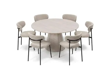 Siena spisegruppe rund 150 cm hvitlasert med 6 Lucy spisestoler - Hvitbeiset eik - Møbler - Bord - Spisegrupper