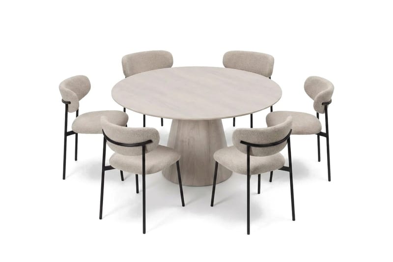 Siena spisegruppe rund 150 cm hvitlasert med 6 Lucy spisestoler - Hvitbeiset eik - Møbler - Bord - Spisegrupper