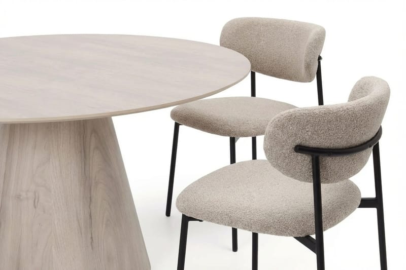 Siena spisegruppe rund 150 cm hvitlasert med 6 Lucy spisestoler - Hvitbeiset eik - Møbler - Bord - Spisegrupper