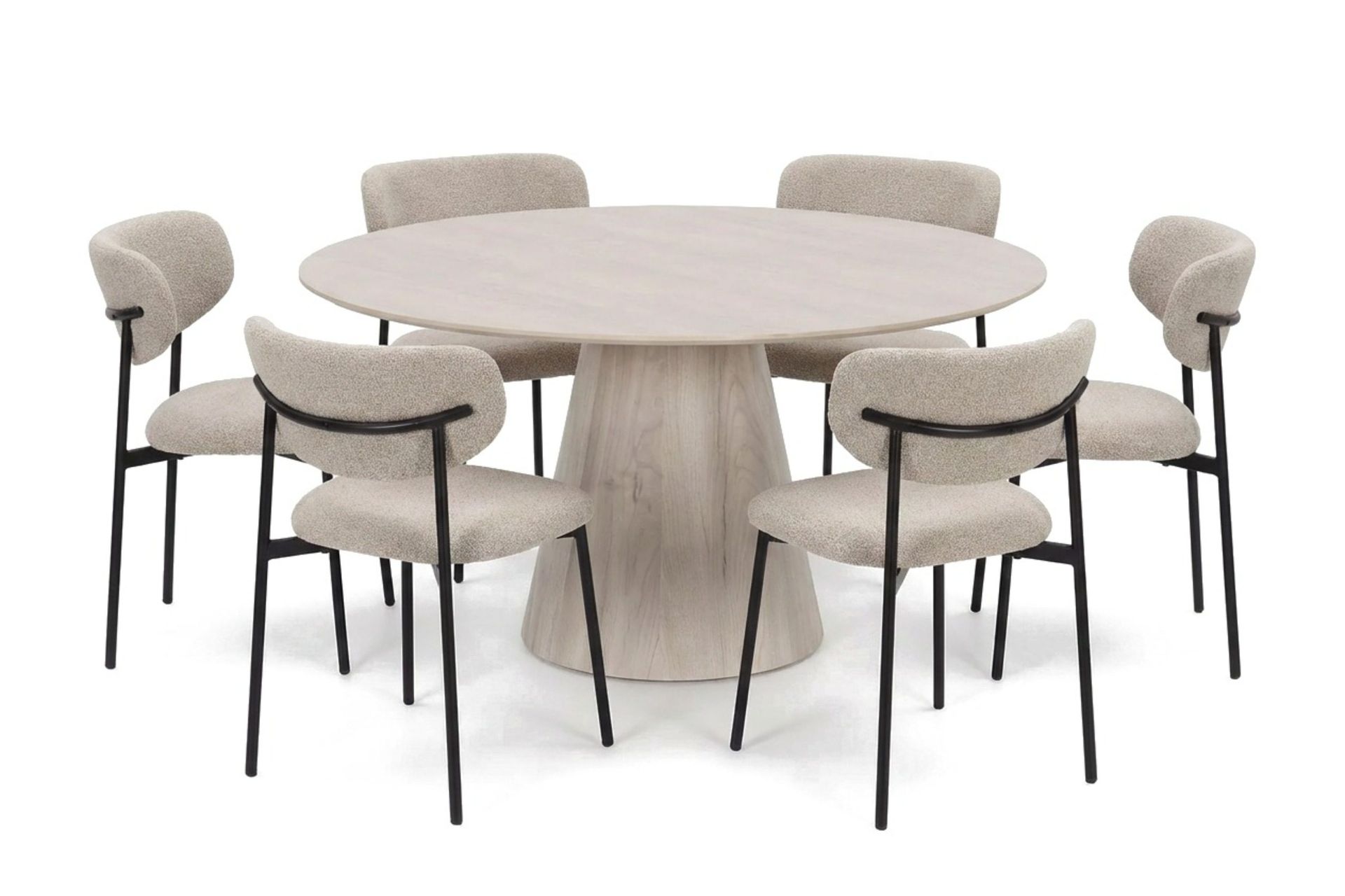Siena spisegruppe rund 150 cm hvitlasert med 6 Lucy spisestoler - Hvitbeiset eik