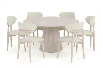 Siena spisegruppe rund 150 cm hvitlasert med 6 Molly spisestoler