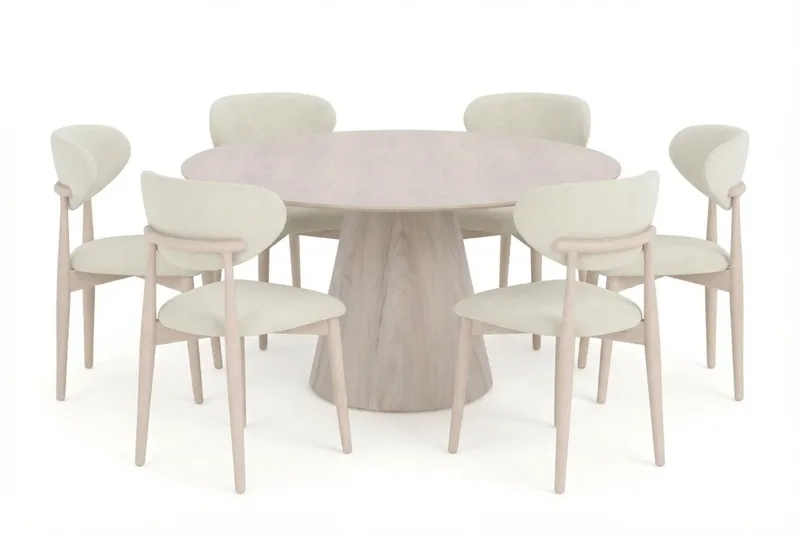Siena spisegruppe rund 150 cm hvitlasert med 6 Molly spisestoler - Hvitlasert - Møbler - Bord - Spisegrupper