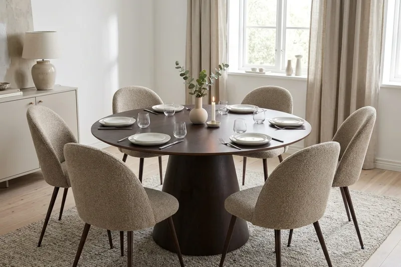 Siena spisegruppe rund 150 cm røkt eik med 6 Nibe Plus spisestoler - Røkt eik - Møbler - Bord - Spisegrupper